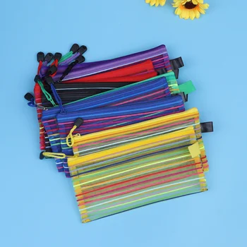 

12pcs Zipper Mesh Pouch Office School Pencil Case Pen Holder Stationery Bag