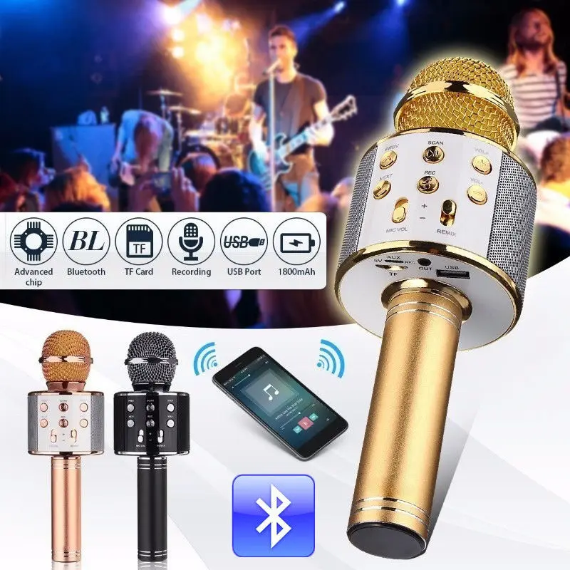 Bluetooth микрофон беспроводной Профессиональный для караоке KTV микрофон динамик музыкальный плеер Карманный микрофон для вокала, с рекордером
