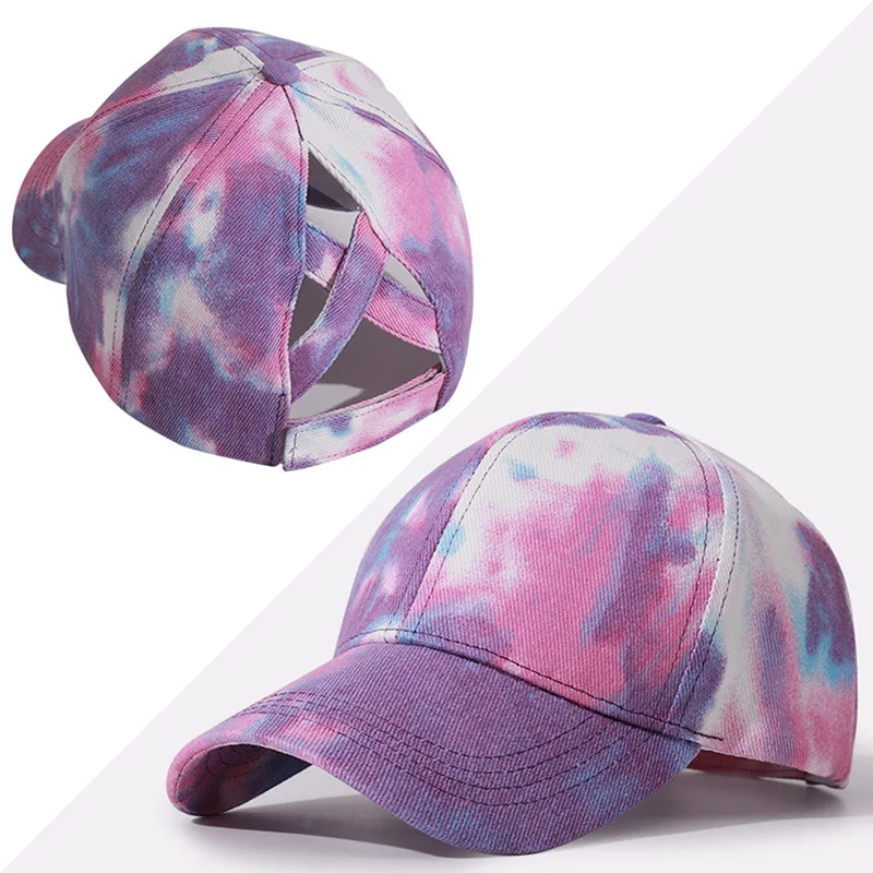

Ponytail Women Baseball Cap Tie Dye Female Messy Bun Sports Cap Hip Hop Cross Belts New Fashion Trucker Dad Hat Casquette EP0027