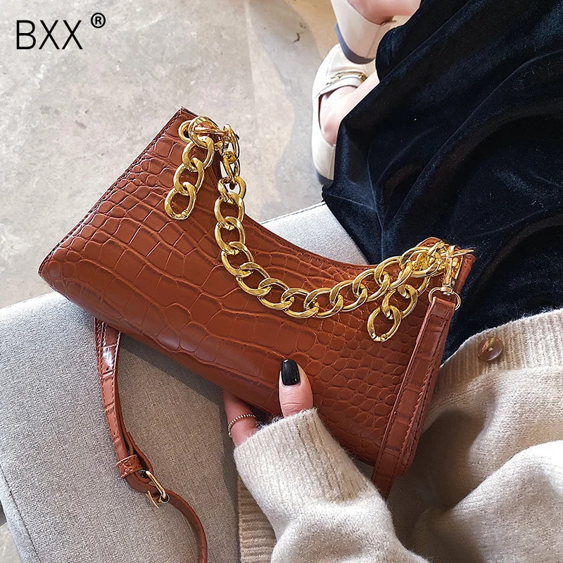 

[BXX] Crocodile Pattern PU Leather Shoulder Bags For Women 2020 Quality Handbags Lady Designer Totes Female Bag HJ663