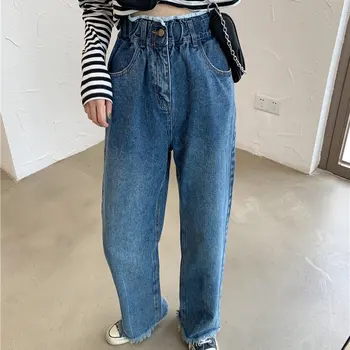 

Alien Kitty Elastic Waist Tassel Chic Blue Loose All Match 2020 Denim High Waist Plus Stylish Cowboy Jeans Casual Wide Leg Pants