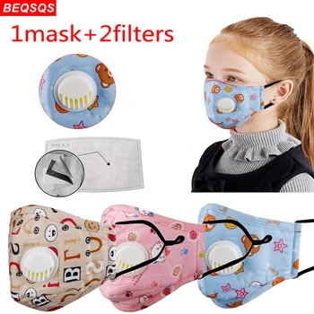 

BEQSQS Children Mouth Masks with Breath Valve Replaceable Filter Cotton PM2.5 Respirator Face Mask Fits 3-10 Years Old