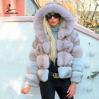 

FURSARCAR Ombre Rose And Gray Blue Fox Fur Jacket And Coats For Women 2019 New Genuine Real Fur Winter Outerwear Tops For Female