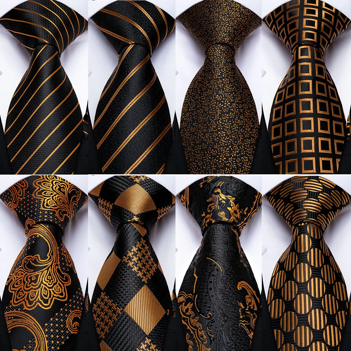 Gift Men Tie Luxury Gold Black Striped Paisley Silk Wedding Tie For Men DiBanGu Designer Hanky