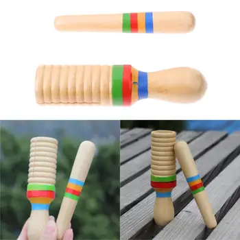 

Wooden Music Instrument for Children Kid Toys Sound Tube Small Single-threaded Ring Percussion Cylinder Croak Barrel Musical Toy