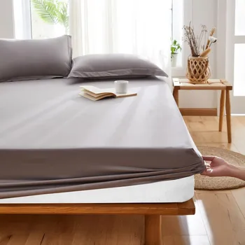 

100% Cotton Bed Linen Fitted Sheet Home Bed Sheet for Double Couple Queen Size Luxury Gray Blue Purple Mattress Cover 180x200cm