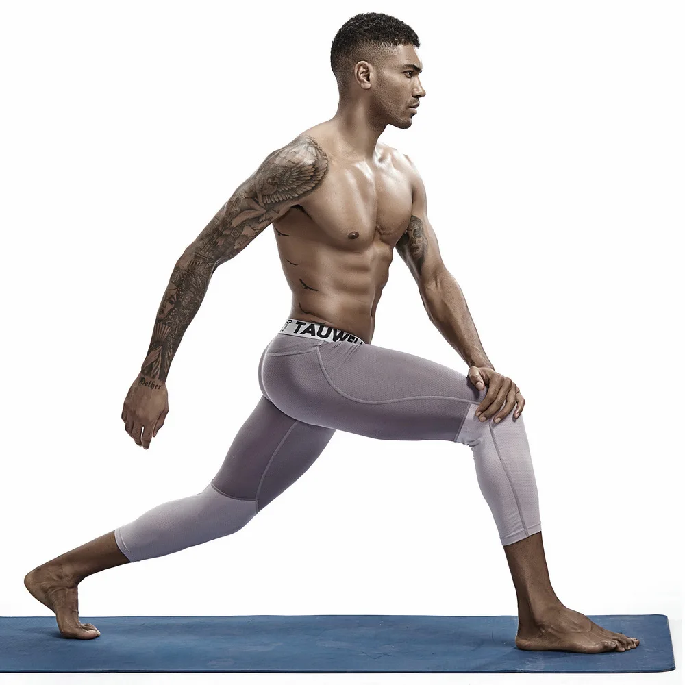

3/4 Compression Leggings Men Fitness Sportswear Male Workout Running Tights Quick Dry Mesh Patchwork Training Gym Legging