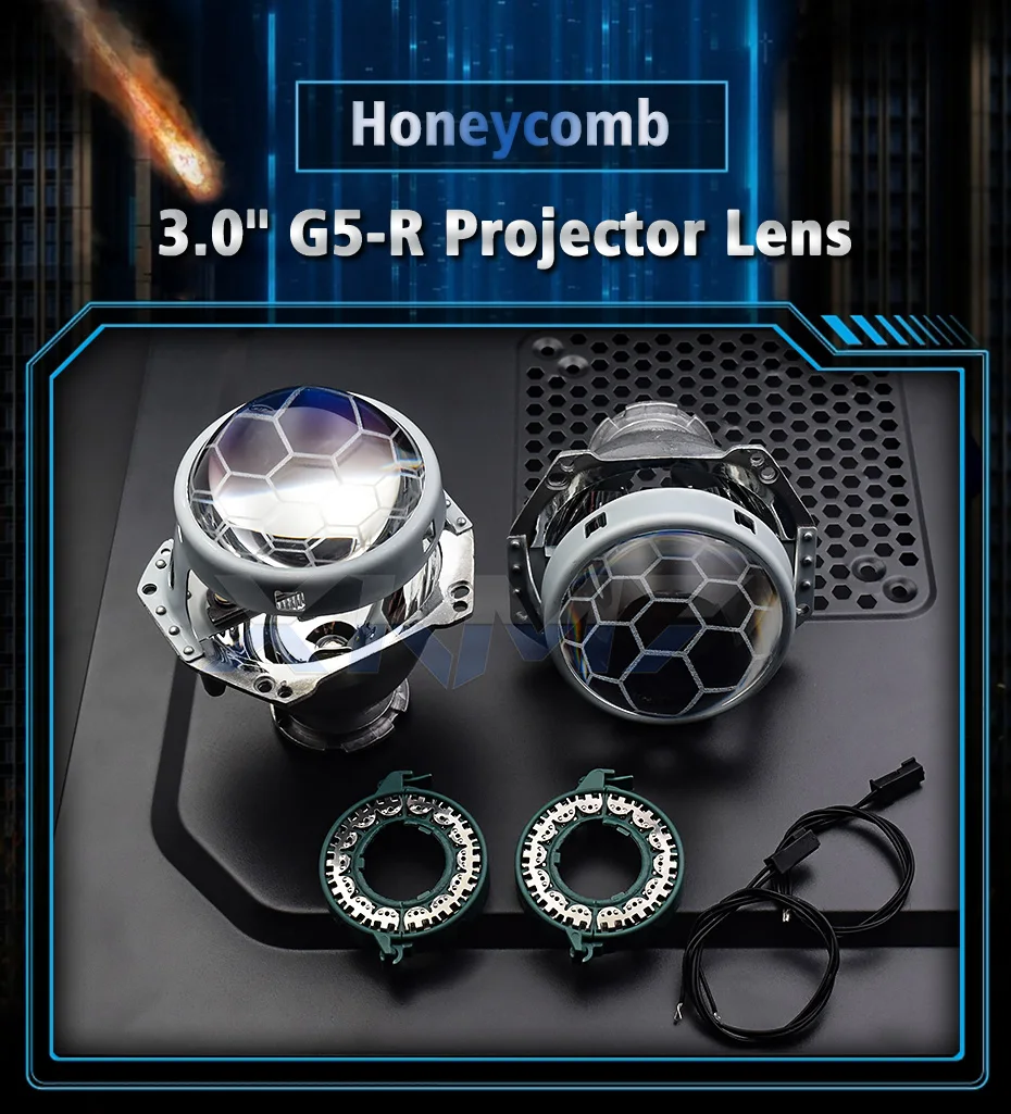 Для Hella 3R G5 5 фары линзы Honeycomb HID проектор D1 D2 D3 D4 Bi-xenon 3,0 травление линзы тюнинг аксессуары футбольный стиль