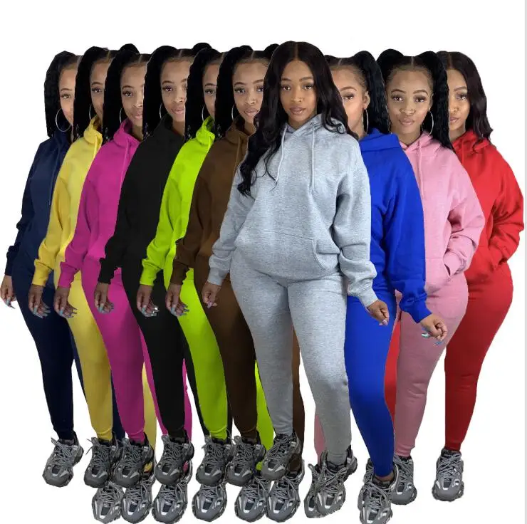 

2020 Winter WomenTracksuit Two Piece Set Hooded Sweatshirts Pencil Jogger Sweatpants Suit Fitness Outfit Matching Set