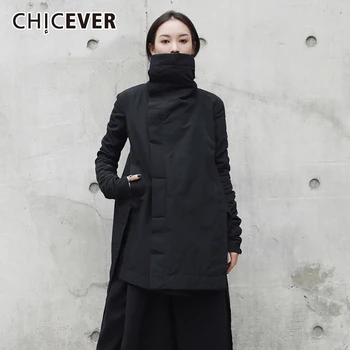 

CHICEVER 2020 Winter Women's Parkas Coats Turtleneck Long Sleeve Irregular Hem Asymmetric Jackets Female Fashion Streetwear Tide