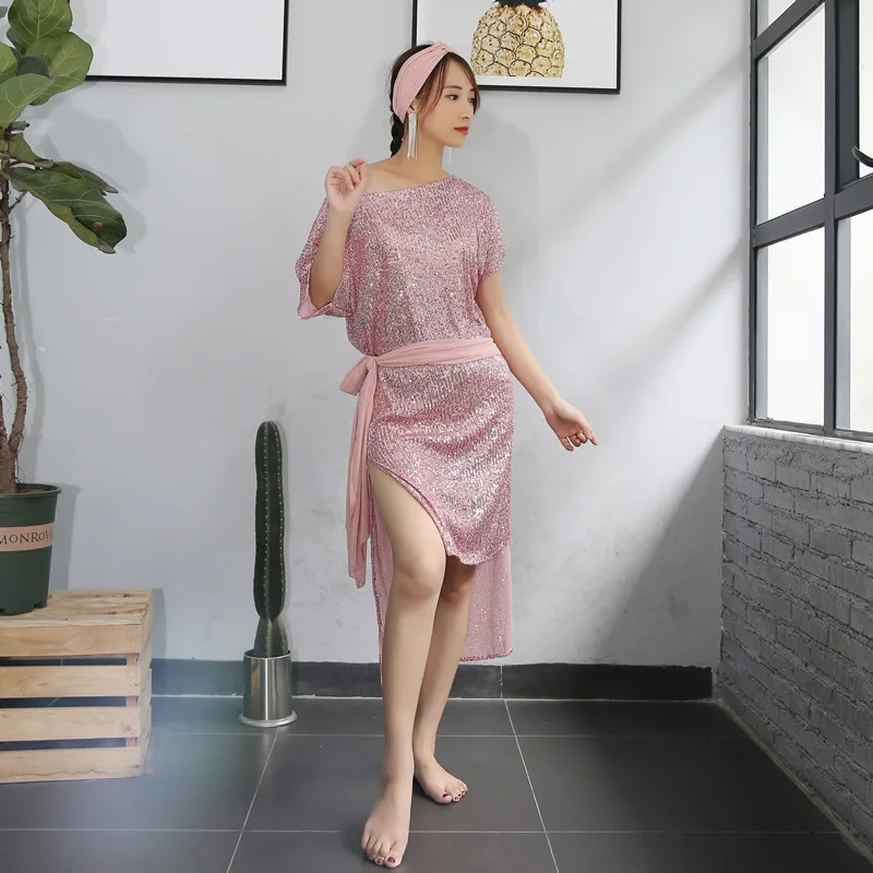 Египетский костюм для танца живота Galabeya abaya Saidi Baladi длинное платье девушки леди перспектива танцевальная одежда соревнование тренировочное платье - Цвет: Розовый