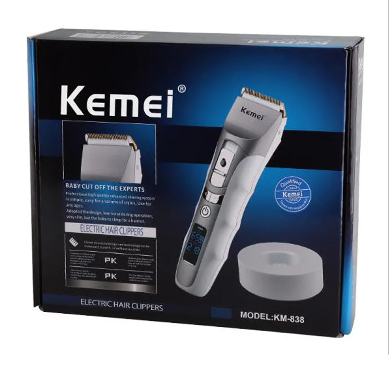 Kemei KM-838, профессиональная электрическая машинка для стрижки волос, умный цифровой дисплей, электрическая машинка для стрижки, двойная мощность, бесшумный Электрический фейдер