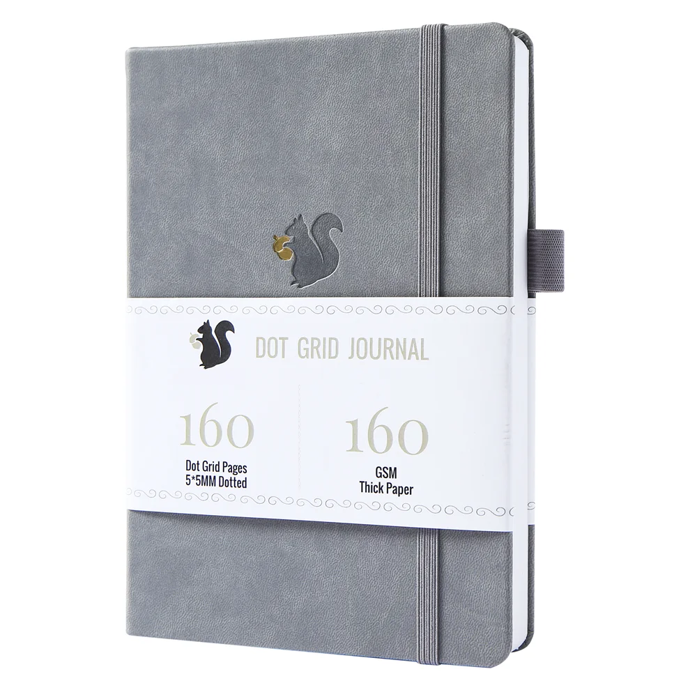 Buke-esquilo Bala Planejador Notebook Dot Grid Jornal e Desenho Sketcbook Couro pu Papel Grosso 160gsm
