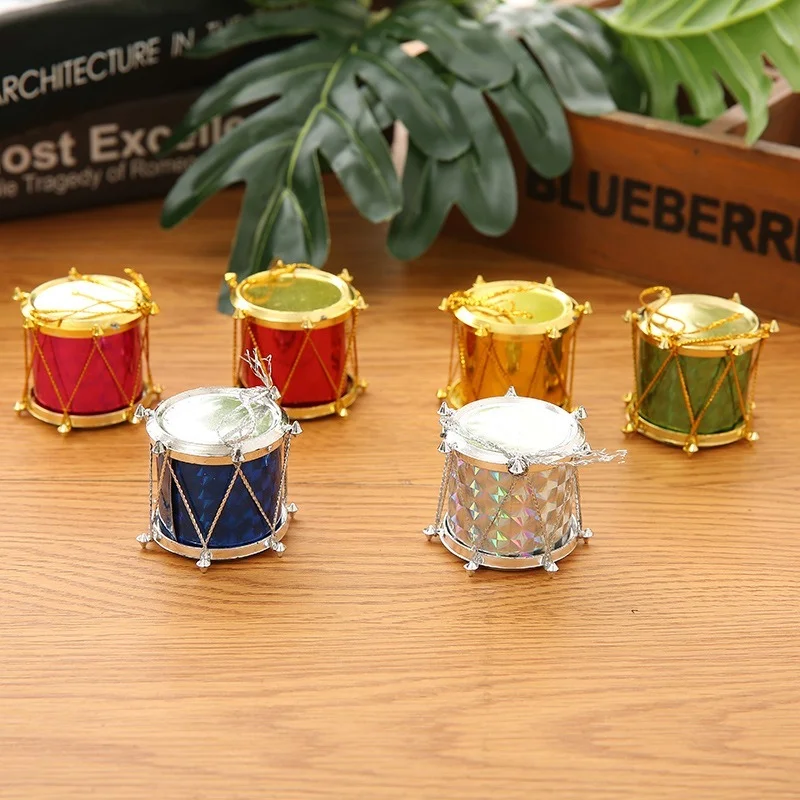Laser Small drum Christmas Ornament colorful Mini Gift box Christmas Tree pendant New Year ornaments Decorations 12 pcs/bag