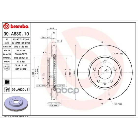 Диск Тормозной Передн Chevrolet: Captiva 06-, Opel: Antara 06-, Vauxhall: Antara 06- Brembo арт. 09.A630.10