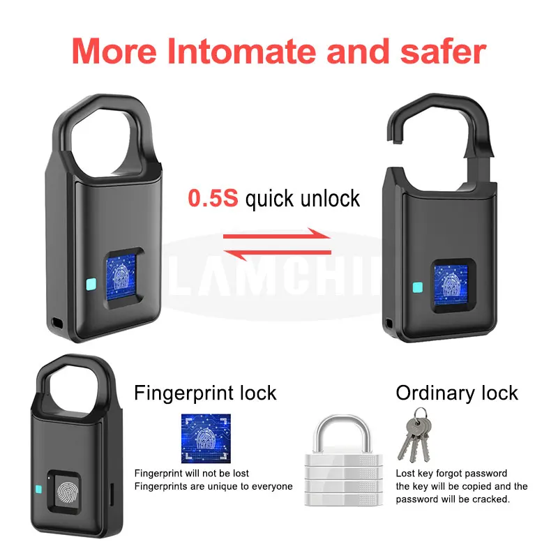 Электронный замок с отпечатком пальца USB Перезаряжаемый умный без ключа Противоугонный чемодан с висячим замком дверной замок охранная сигнализация Умный Замок