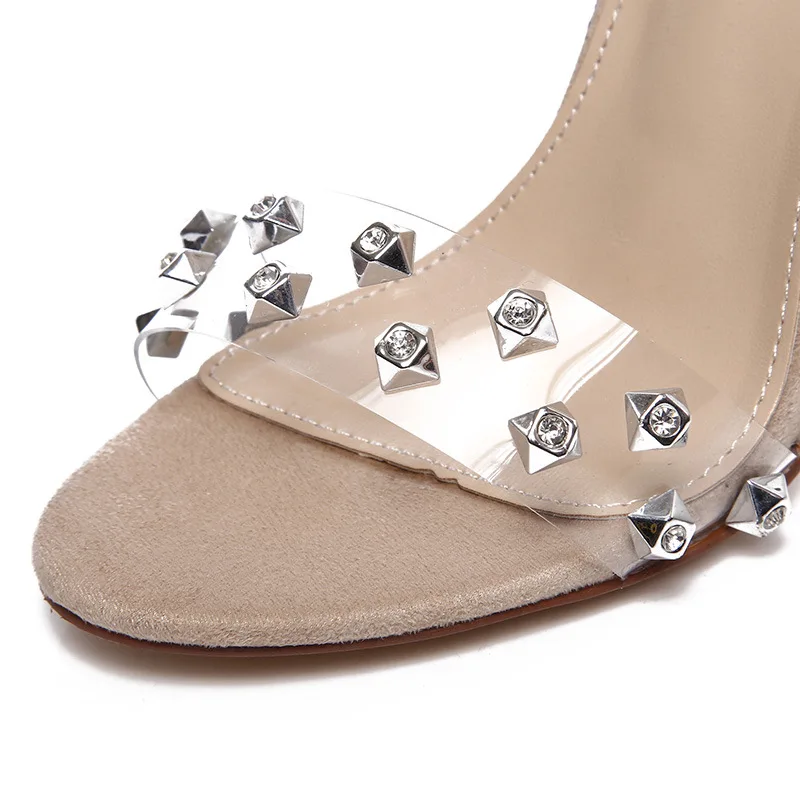 

Man-made Diamond High Heel Shoes-Peep-Toe 42 Large Size Straight-line Buckle Sandals