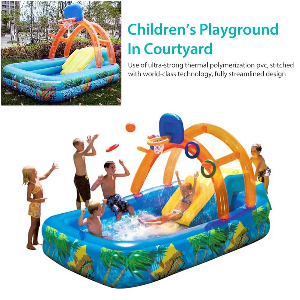 

Children's Iatable Swimming Pool With Water Slide Basketball Hoop For Portable Backyard Multifunctional Water Sliding Pool