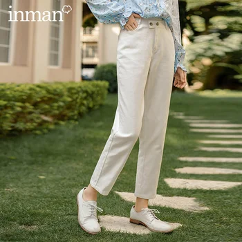 

INMAN 2020 Autumn New Arrivals Pants Double Button Straight Fashion Cotton White Women Trousers