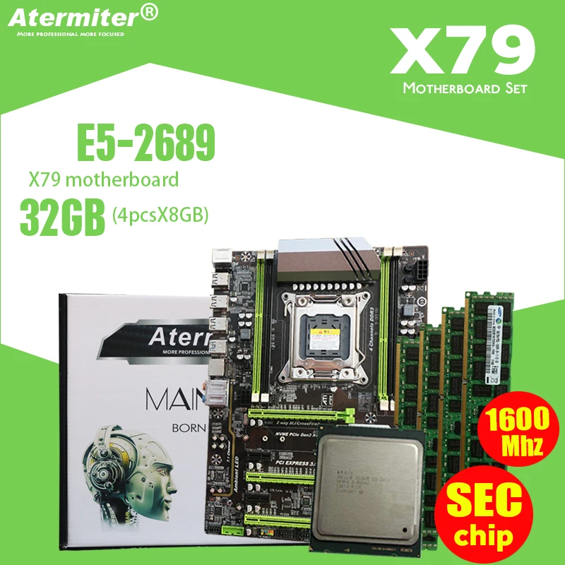 Atermiter X79 Turbo материнская плата LGA2011 ATX combos E5 2689 cpu 4 шт. x 8 ГБ = 32 ГБ DDR3 ram 1600 МГц PC3 12800R PCI-E NVME M.2 SSD