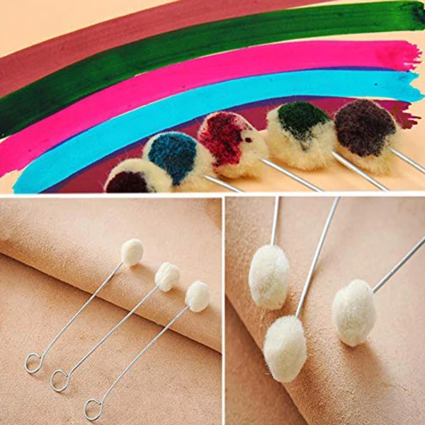 100 Pieces Wool Daubers, Practical Ball Brush Set, Leather Dye Tool with Metal Handle for Leather Making, Leather Dying, Leather
