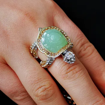Classic Fashion Cute Turtle Rings Crawl Animal Green Turtle Shell Rhinestone Rings For Women Girl Glamour Jewelry