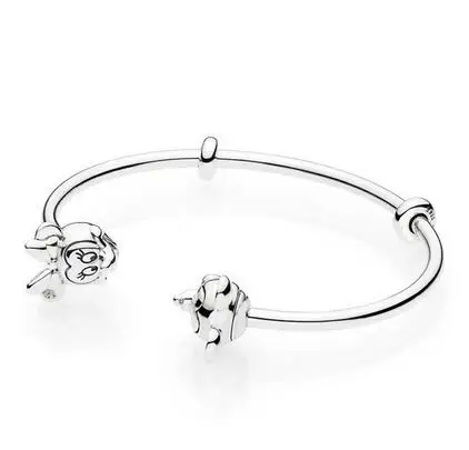 Аутентичные 925 пробы серебряные моменты Открытый браслет с Минни и Микки шапки браслет подходит бисера Шарм Diy ювелирные изделия