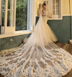 2020 Hot Sale Long Wedding Veil 3 Meter Cathedral Bridal Veil White/Ivory Lace With Comb Bride Wedding Accessories In Stock
