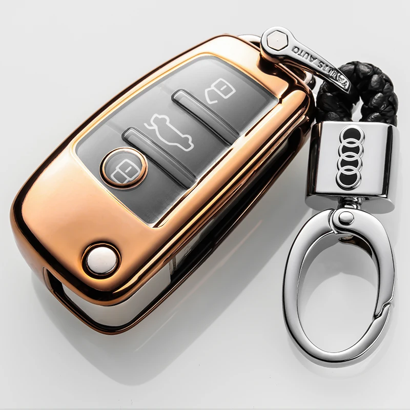 For Audi A3 A4 A6 A8 TTCar key case Fob Protective Chrome TPU Car Key Case Remote Bag Holder Cover Shell Protector - Название цвета: 6