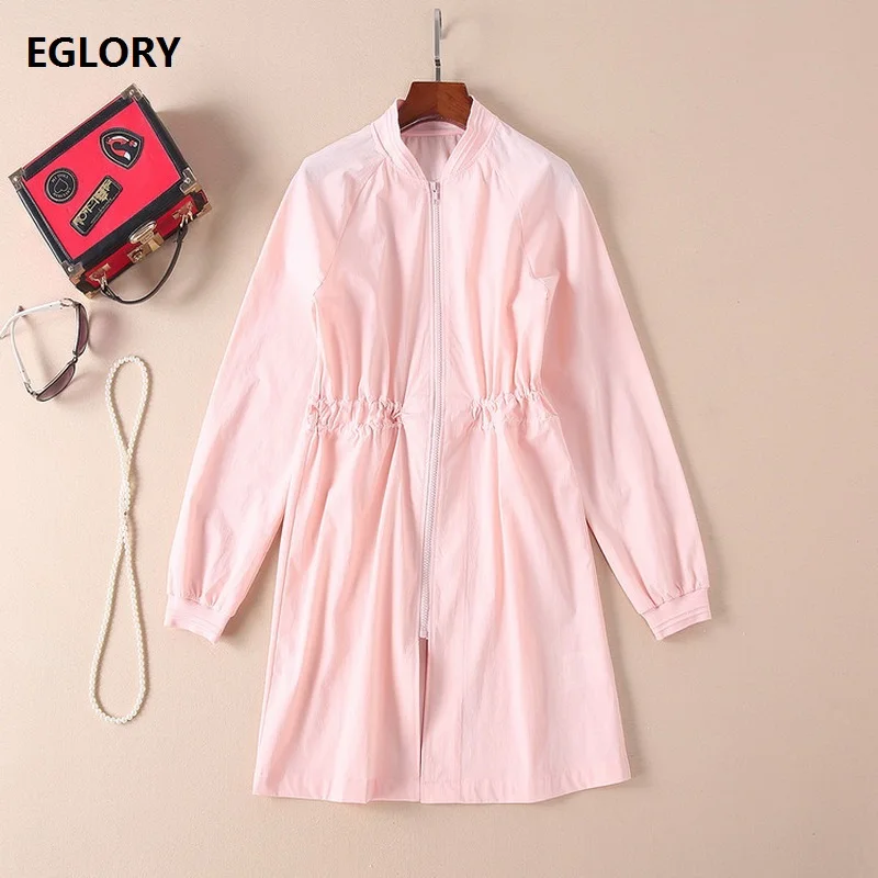 

New 2019 Autumn Fashion Long Coat Jacket High Quality Women Front Zipper Coat Ladies Long Sleeve Casual Pink Coat Outerwear