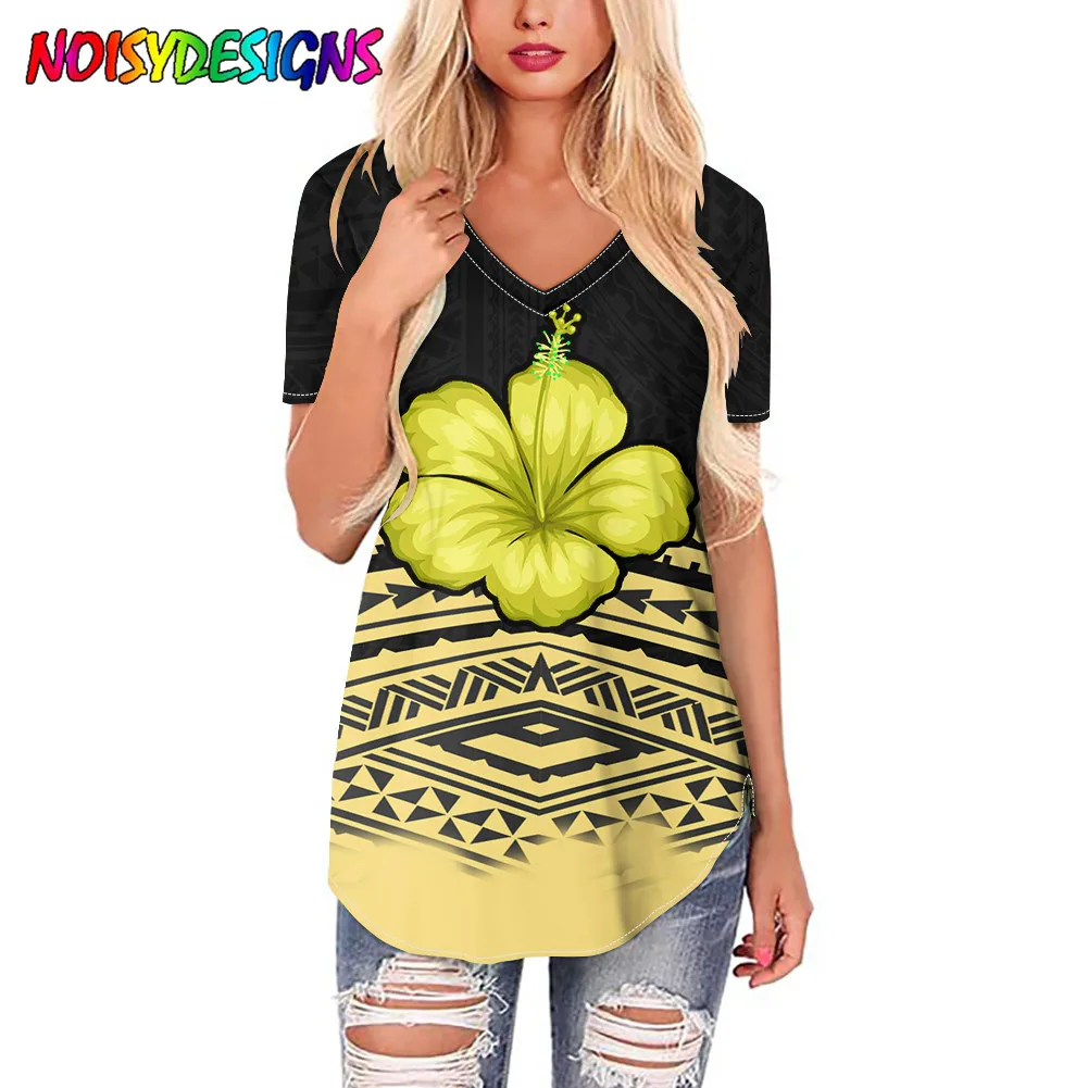 

NOISYDESIGNS Streetwear Women T Shirt Polynesian Hawaii Hibiscus Print T shirt Female Summer Polinesian Turtle Short Sleeve Tee