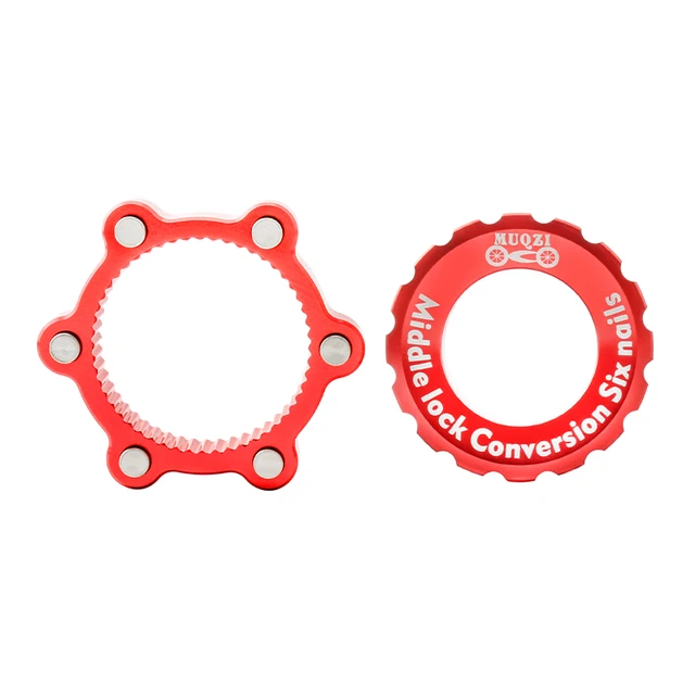 MUQZI Centerlock To 6-Hole Adapter Bicycle Disc Brake Center Lock Conversion 6 Bolt Rotors Bike Hub Adapter Red