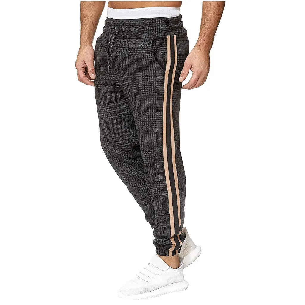 Men Splicing Striped Overalls Casual Pocket Sport Work Casual Long Trouser Drawstring Pants Streetwear Pantalones de hombre#2