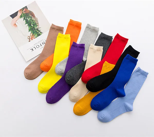 Осенние новые носки без пятки, женские зимние хлопковые носки в рубчик, одноцветные длинные носки, базовые повседневные женские носки, новинка, яркие цвета, Meias