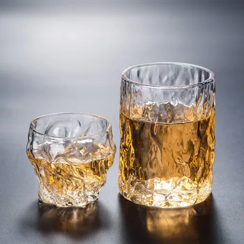 

120/260ml 2pc Sets Whiskey Glass Cocktail Glass Lemon Cup Heat Resistant Patterned Glass Water Cup Juice Cup Beer Mug Round