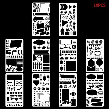 

10pcs/set Bullet Journal Stencil Plastic Painting Theme Drawing Template Rulers Hand Craft DIY Stationery Diary Decor A6 Size