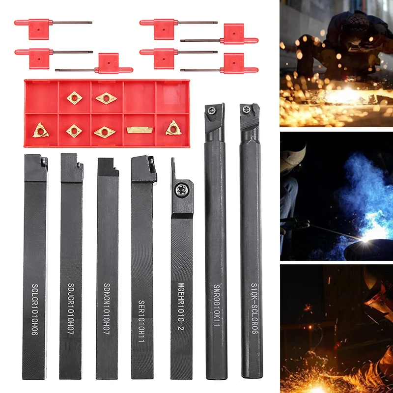

7Set 10mm Shank MGEHR1010-2 Lathe Boring Bar Turning Tool Holder with Carbide Inserts For Semi-finishing and Finishing Operation