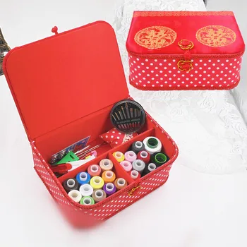 

20.5*15*8.5 Wedding Dowry Sewing Kit Accessories Set Christmas Decor Stitching Needle Fabric Sewing Box Tape Scissor storage box