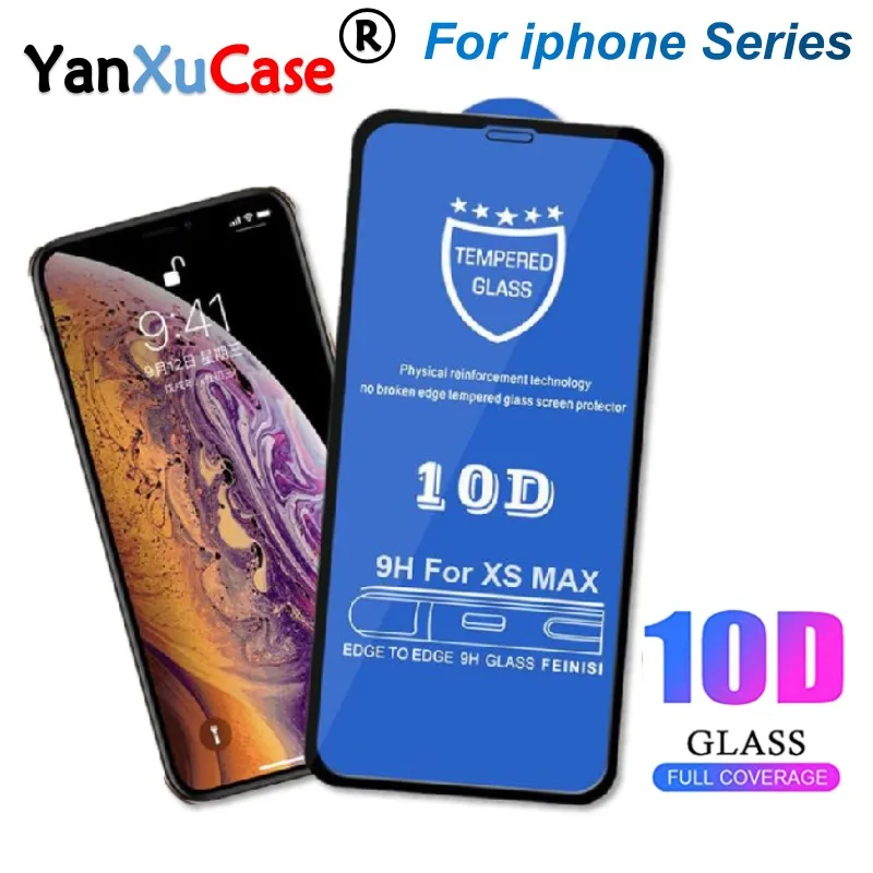 50pcs 10D Screen Protector For iPhone 12 11 Pro Max XS X 8 7 6S Plus SE 2 Full Coverage Cover Curved Tempered Glass Film On i12