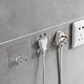 

6Pcs Multifunction Power Plug Hook Transparent Wall Hooks Self-adhesive Traceless Power Plug Socket Holder Kitchen Accessories