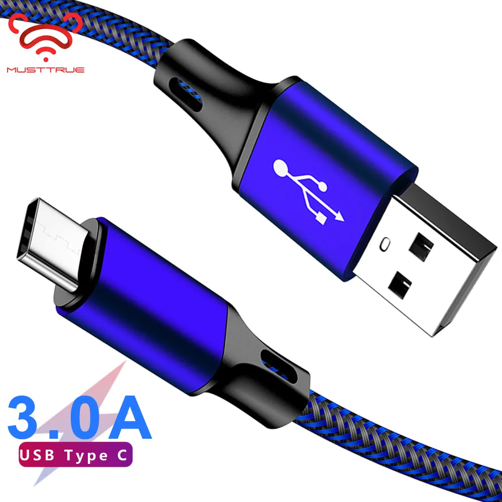 MUSTTRUE usb type-C кабель для быстрой зарядки для samsung oneplus 6t USBC зарядный провод 1 м 2 м нейлоновый плетеный кабель для передачи данных type-c