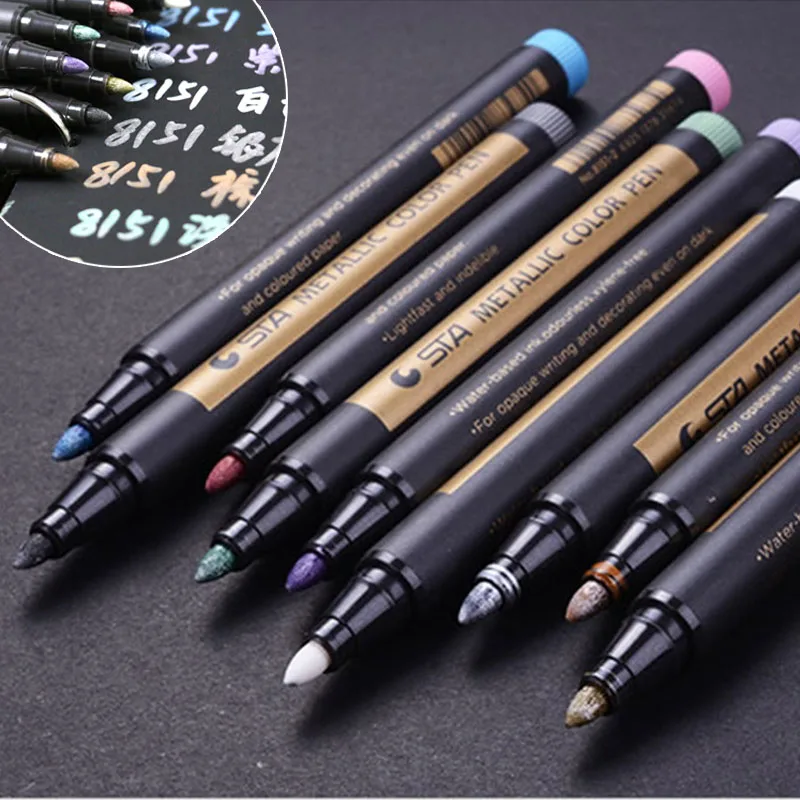 

1 PCS Metallic Marker Pen Paint Highlighter Pen for Graffiti DIY Photo Album Pen Art Supplies Office School Stationery 10 Colors