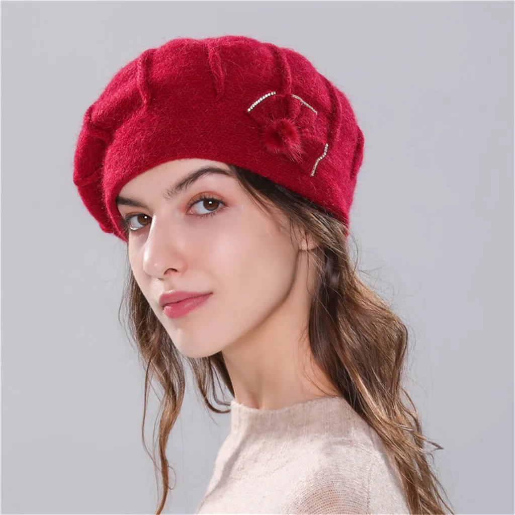 Женская мешковатая теплая вязаная крючком Зимняя шерстяная вязаная Лыжная шапка с черепом - Цвет: Красный