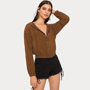 

2020 Corduroy Coat Fashion Fall Ladies Coats Jackets Long Sleeve Hooded Tops Casual Solid Color Zipper Coat Female Tops Jackets