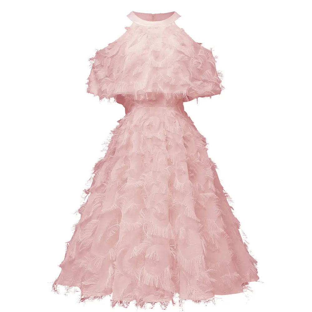 1428 Pink Красное коктейльное платье длиной до колена роскошное вечернее платье трапециевидной формы с кисточками сексуальное платье без рукавов с v-образным вырезом - Цвет: 1428 Pink