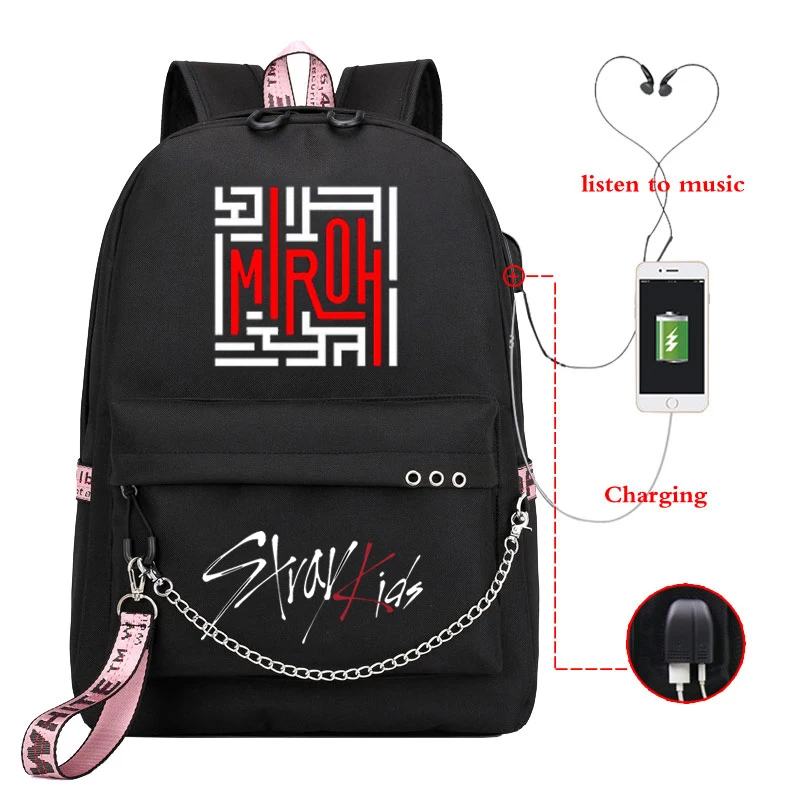 Stray Kids-Mochila escolar con Cable para mujer, morral de estilo Kpop para ordenador portátil, morral escolar para niñas - AliExpress Maletas y bolsas