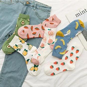 

Novelty Women Socks Funny Cute Cartoon Fruits Banana Avocado Lemon Egg Donuts Food Happy Japanese Harajuku Skateboard Socks
