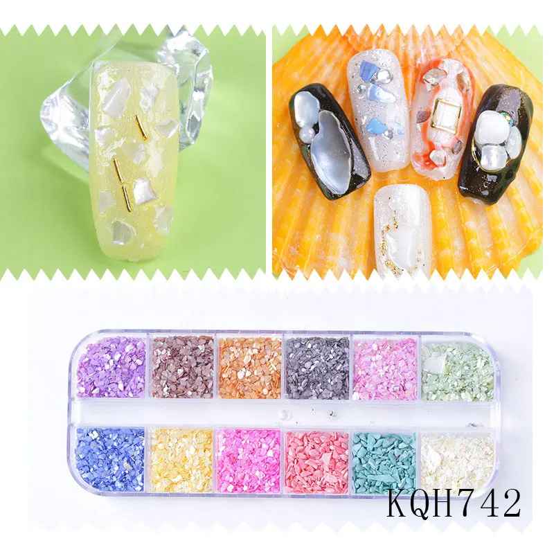 1 Box 12 Colors Multi-size 3D Nail Art Decorations Pearl/Rivet/Stones Flat-back Crystal Gems Rhinestones DIY Glitter Nail Sequin - Цвет: KQH742