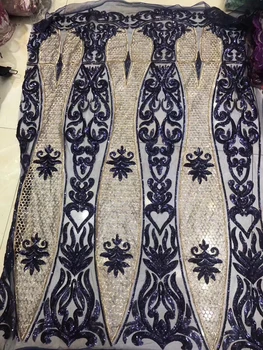 

2019 high quality Nigerian lace fabric African sequins lace fabric bridal gauze lace fabric wedding party dress HS34351