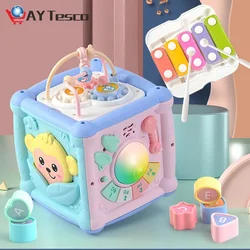Educação do bebê brinquedo musical multifunções tambor atividade cubo forma blocos classificador para crianças aprendizagem precoce brinquedos musicais para o presente